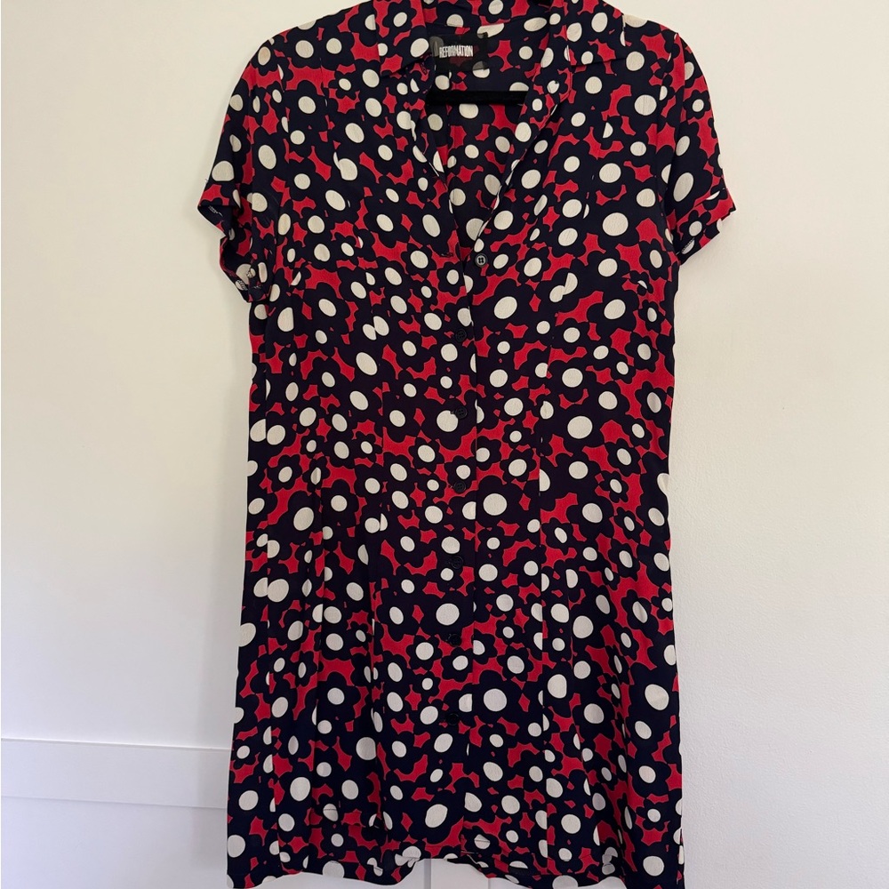 Reformation Black and Red Polka Dot Blouse